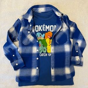 Lot boys T-shirt and plaid overshirt size 8